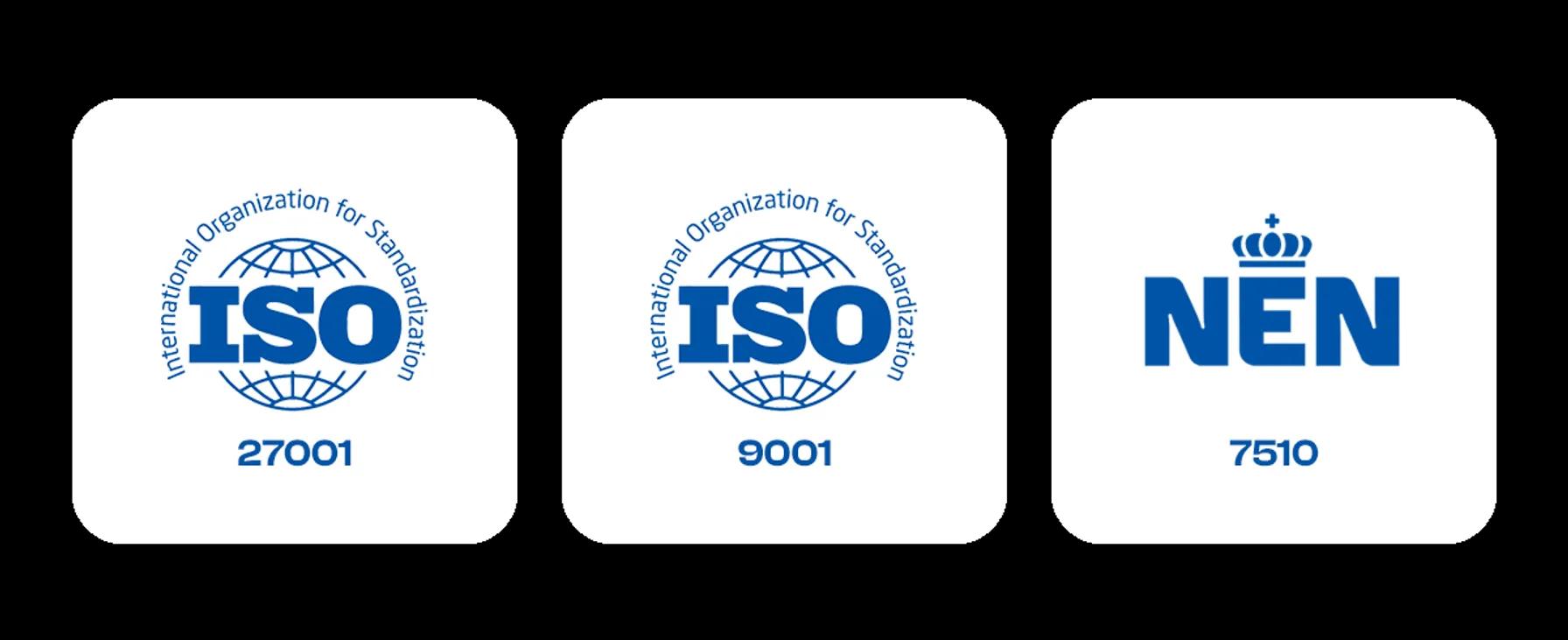 ISO 27001:2022, ISO 9001 en NEN 7510 certificerings badge
